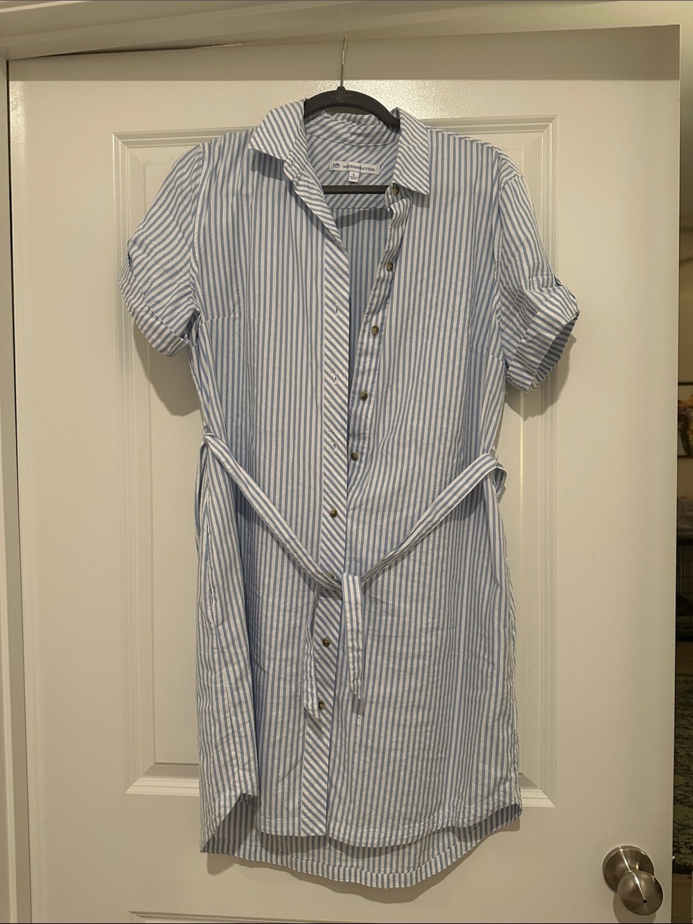Southern Tide Striped Shirt Dress in Light Blue and White